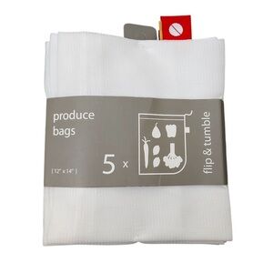 Flip and Tumble Produce Bags Set of 5 White Reusable Kitchen Storage Washable